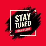 stay tuned coming soon red and black spray brush abstract advert